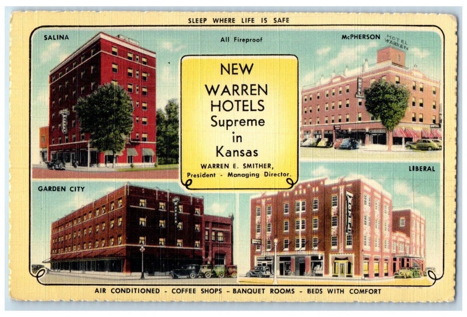 c1930's New Warren Hotels Supreme In Kansas KS Multiview Vintage Postcard
