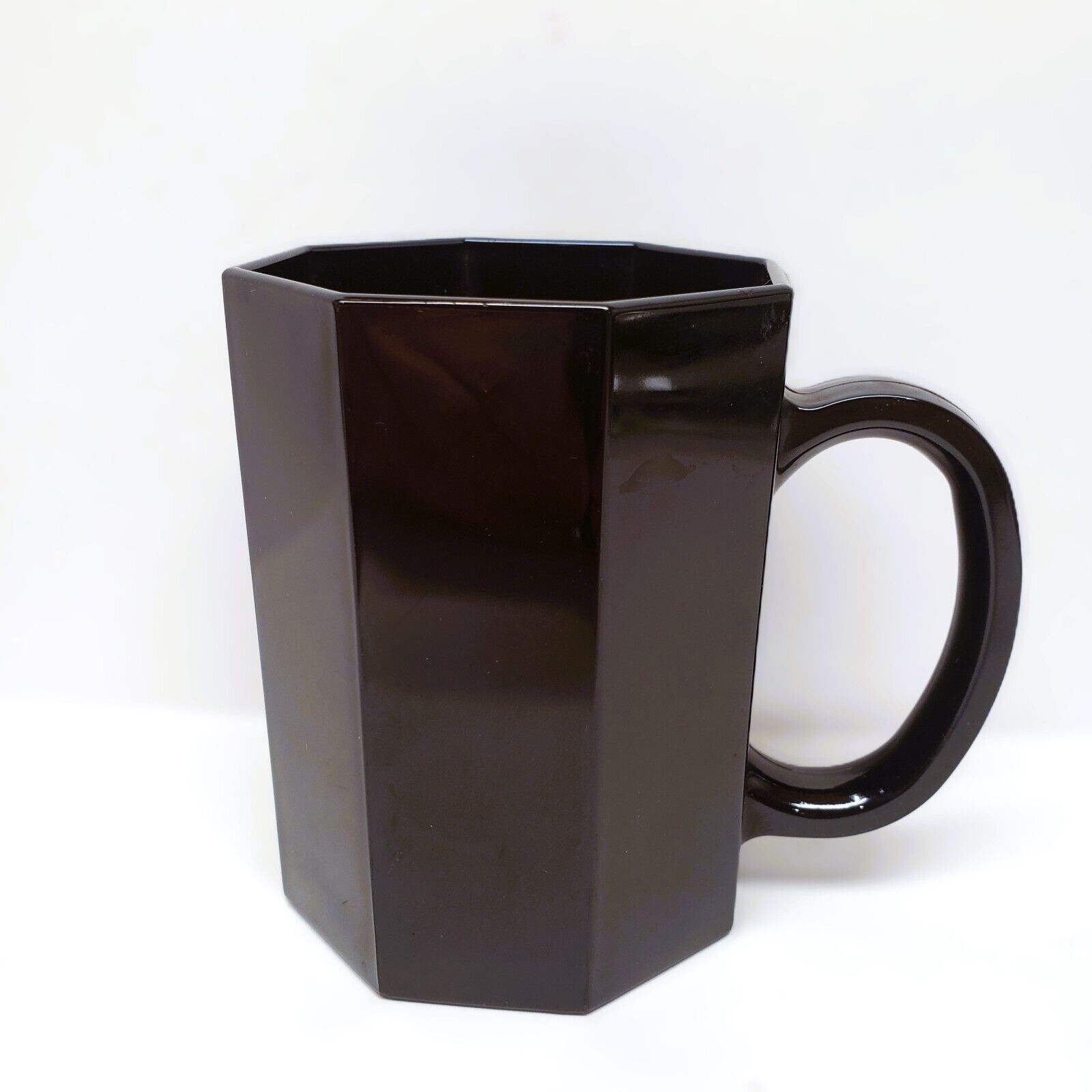Vintage Arcoroc Octime Black Glass Coffee Mug Made in France Octagonal