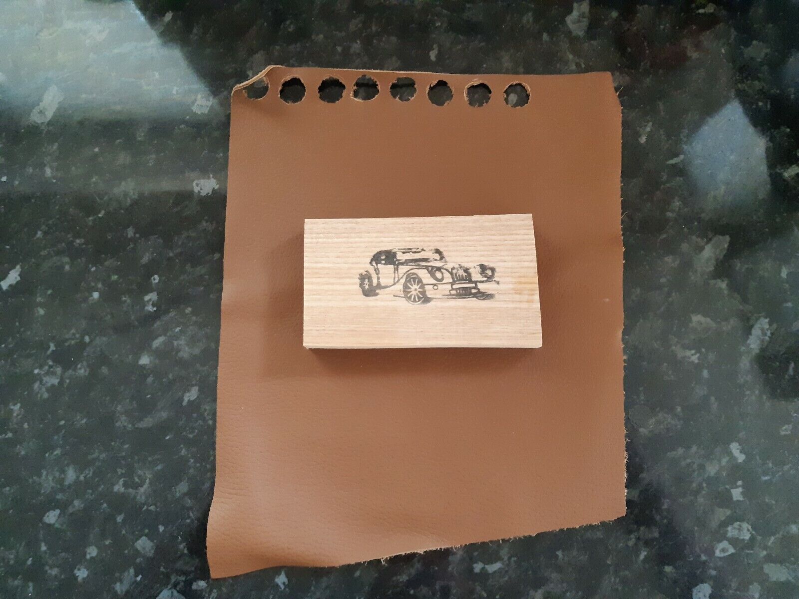 Very Rare Morgan Motor Car Factory Tour Piece Of Leather And printed Ash Block.
