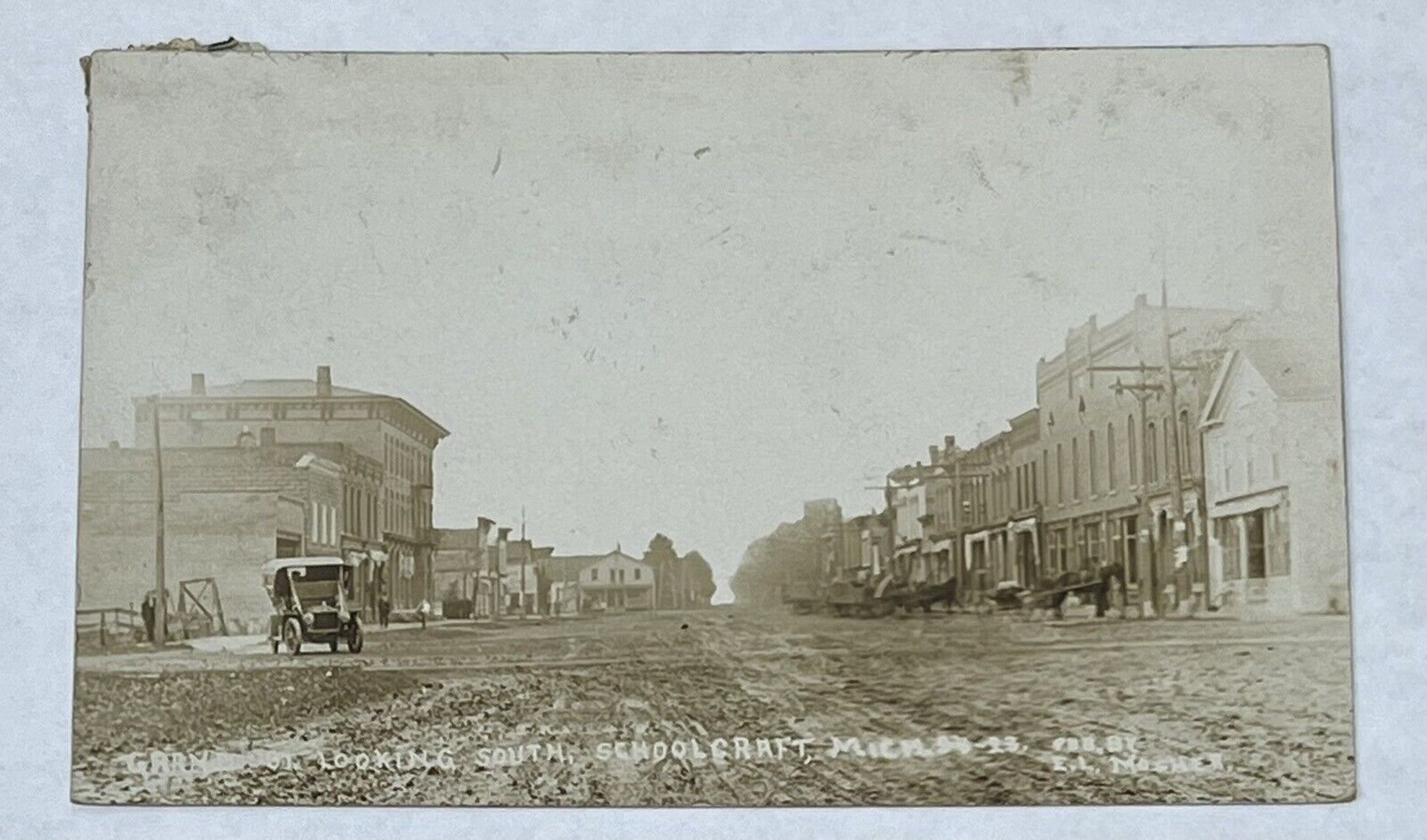 1911 Schoolcraft Michigan Grand Street Looking South RPPC Real Photo Postcard MI