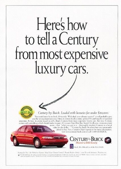 1998 Buick Century -  Original Advertisement Print Art Car Ad J885