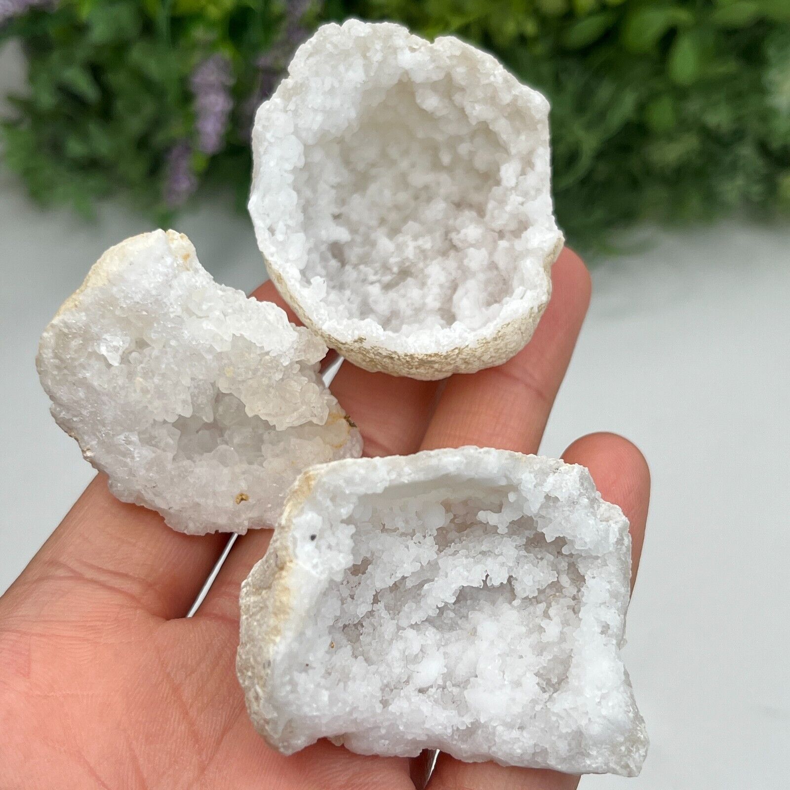 3 Milky Quartz Crystal Geode Sparkly Moroccan Mineral Gemstone Raw Rough Natural
