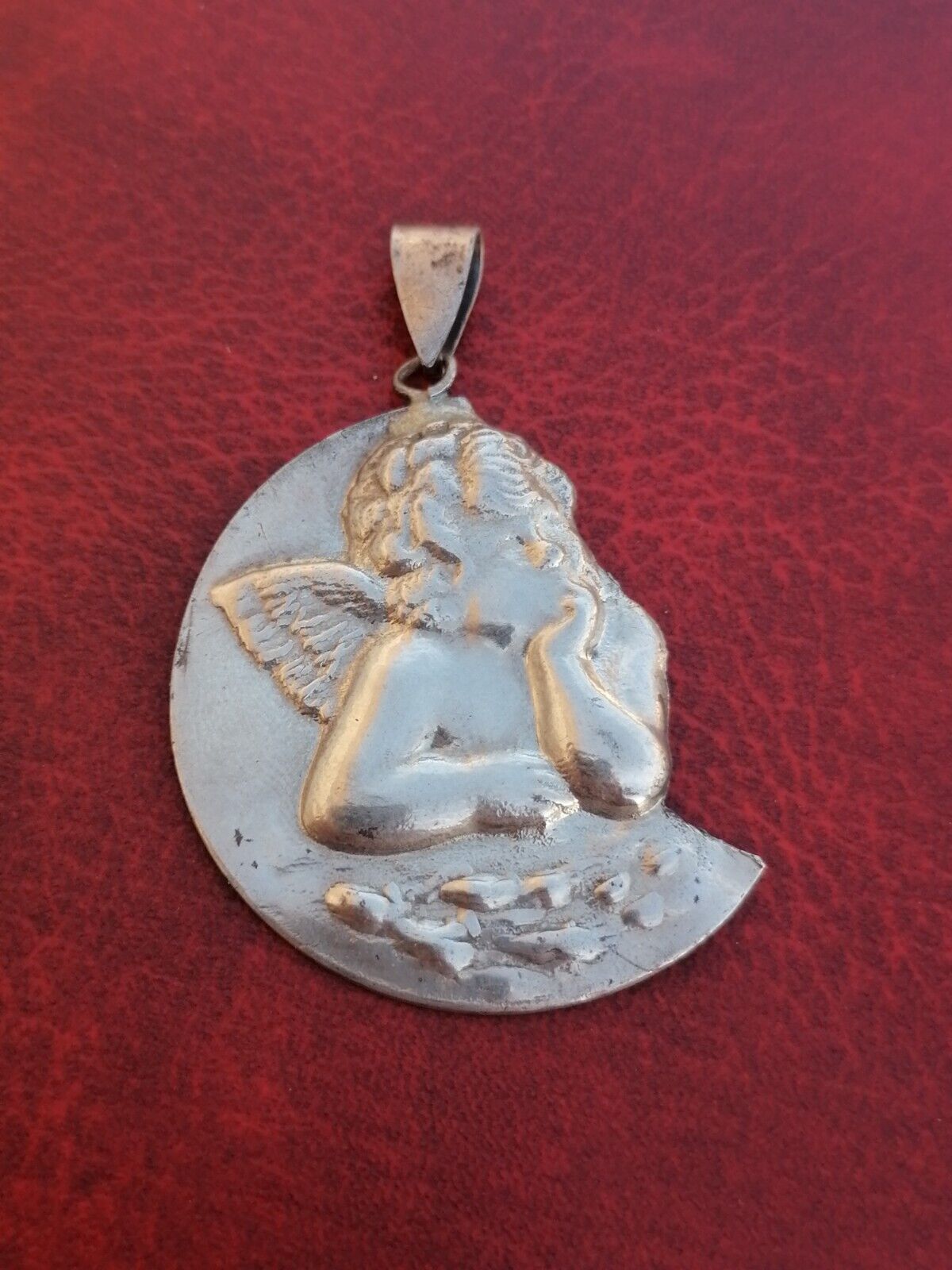 Rare Big Large Angel Medal Cherub French Catholic Angelot Sterling Silver