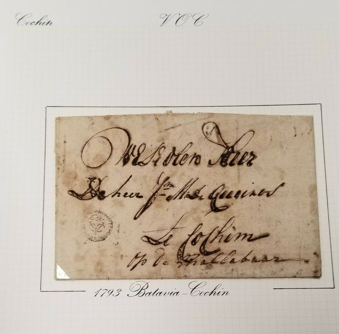 1793 Stuiver Stamp Letter From Batavia to Cochin On The Mallabaar Artifact 