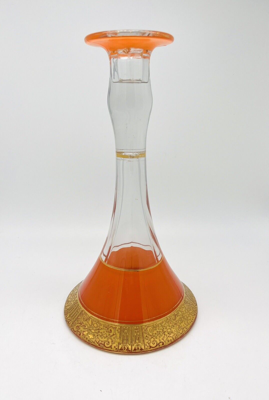 Vintage Glass Candle Stick Holder Orange Gold Trim Replacement