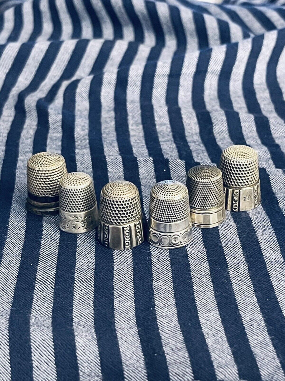 Antique Sterling Silver Sewing Thimbles 6 Piece Lot Very Good Condition 