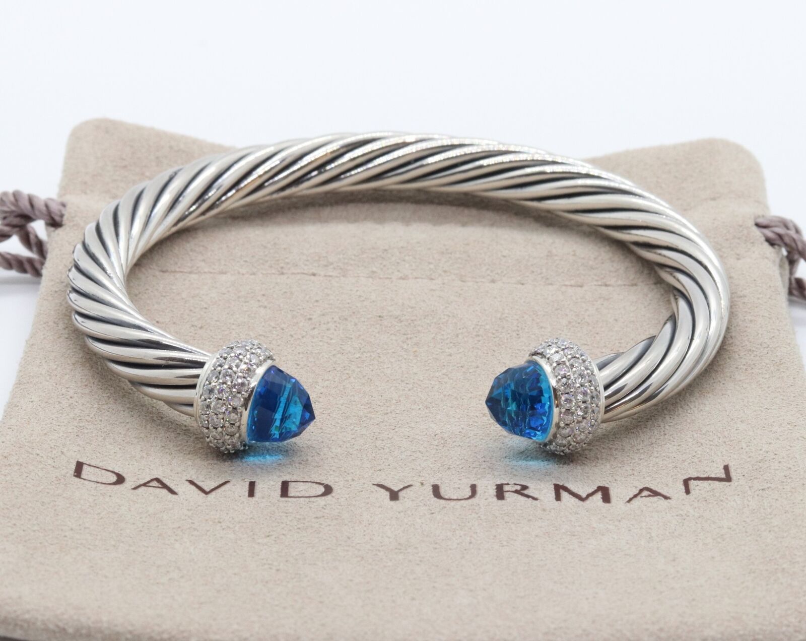 David Yurman Women's Silver 7mm Cable Candy Bracelet Blue Topaz with Diamonds