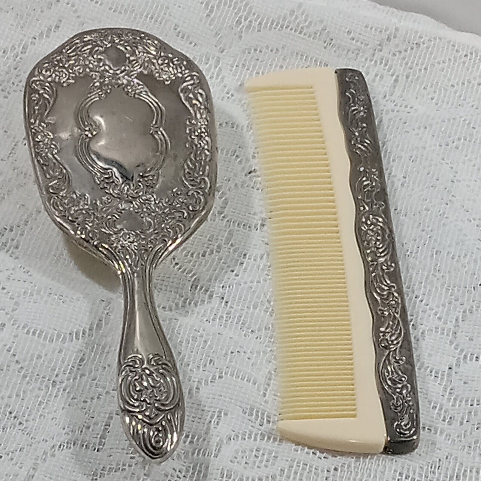 Vintage Silverplate Brush Comb Vanity Boudoir 8 inch