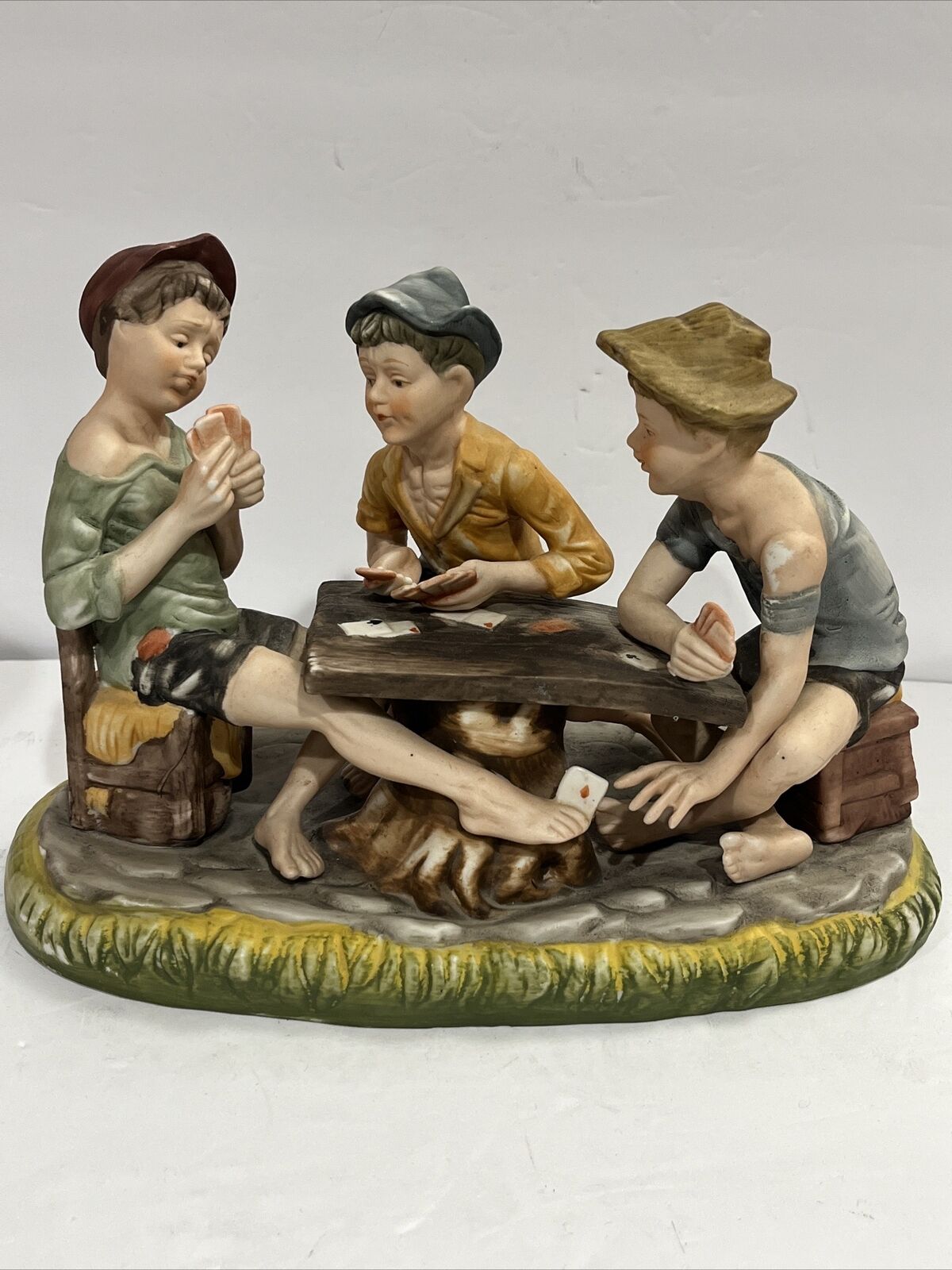 Capodimonte The Three Cheaters Boys Poker Players Porcelain Sculpture Italy