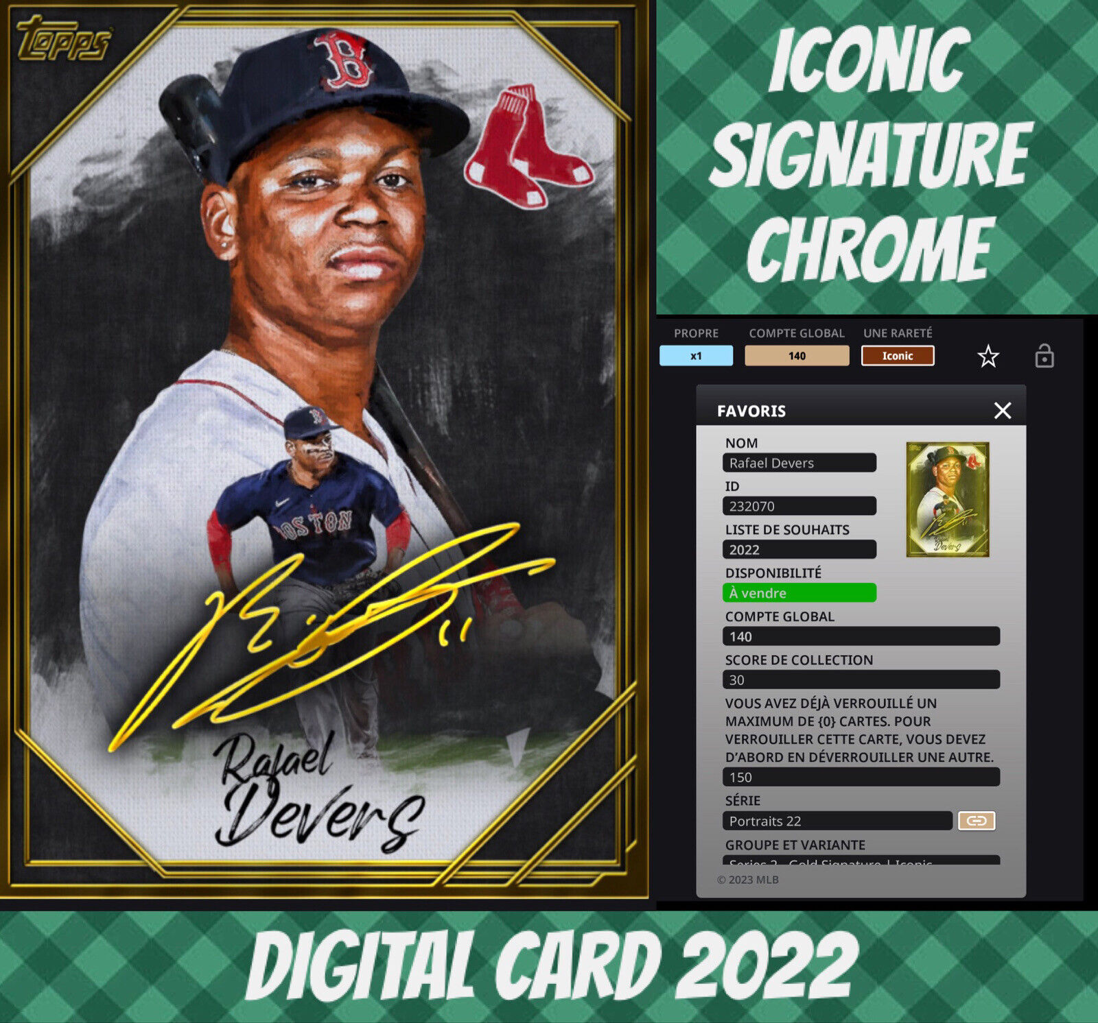 Topps Colorful Rafael Devers Portraits Signature 2022 Digital Iconic Chrome