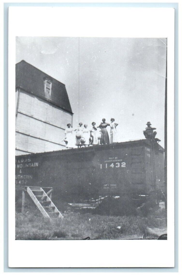 c1950's Women Standing On Railroad Train Car Hudson KS RPPC Photo Postcard