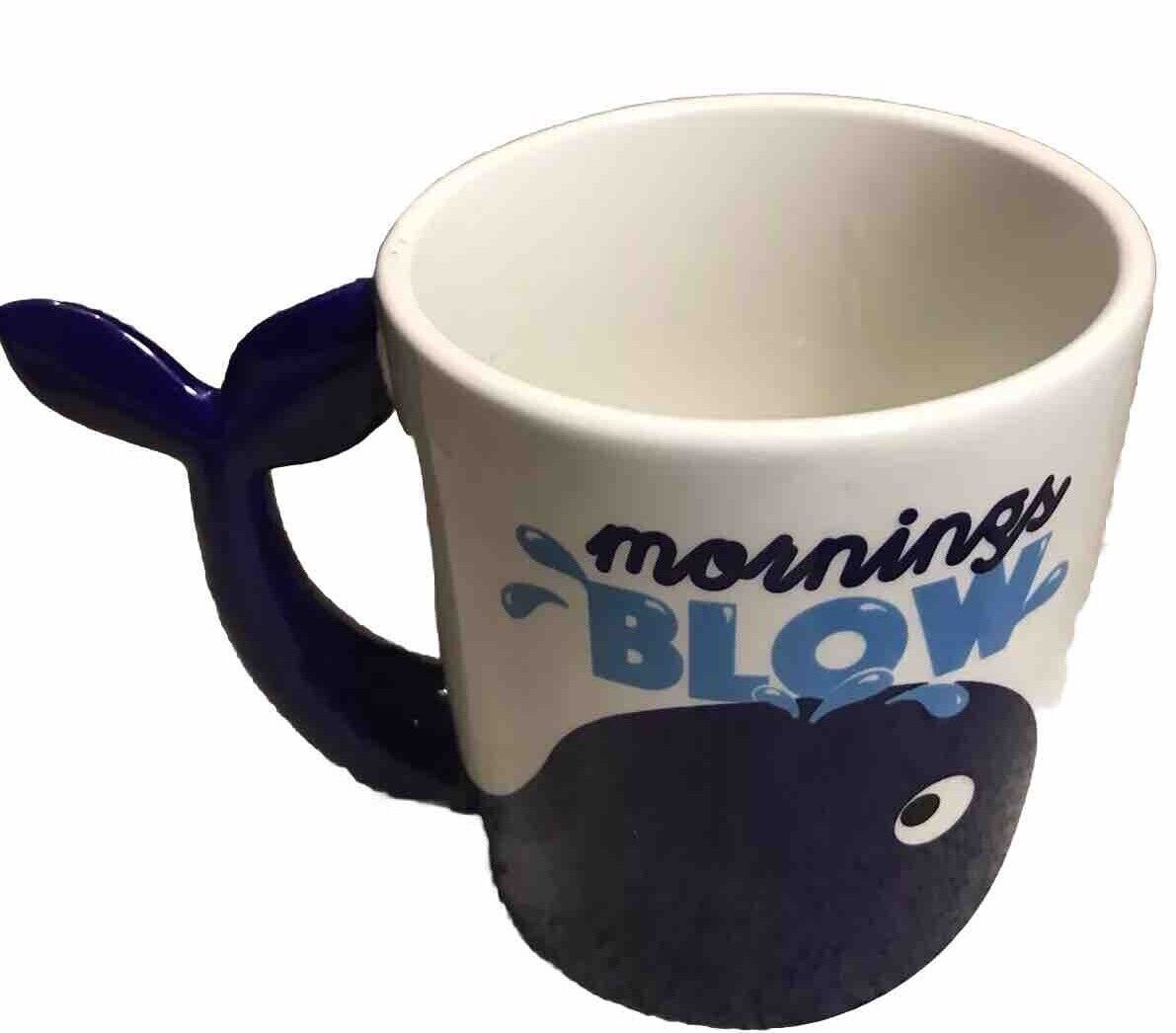 🐳“Mornings Blow” Coffee Mug Tail Handle Tea Cup Big Mouth Inc. Blue Whale