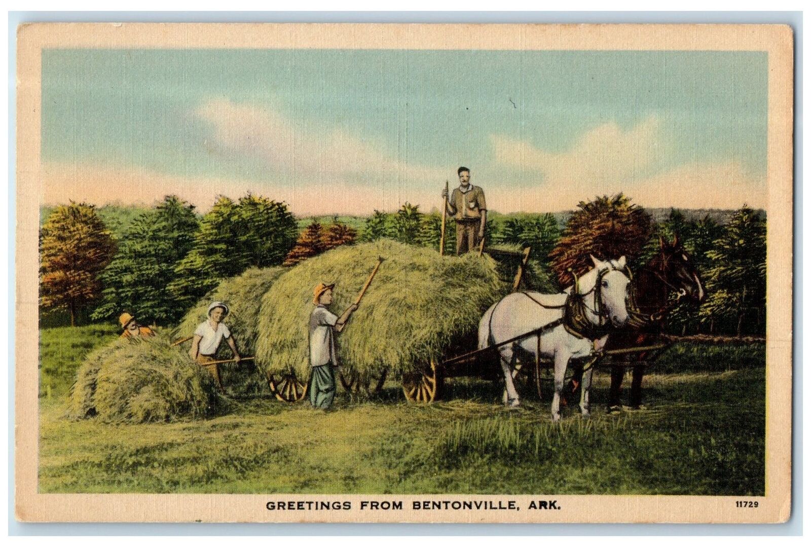 c1940's Greetings From Bentonville Harvest Arkansas AR Unposted Vintage Postcard