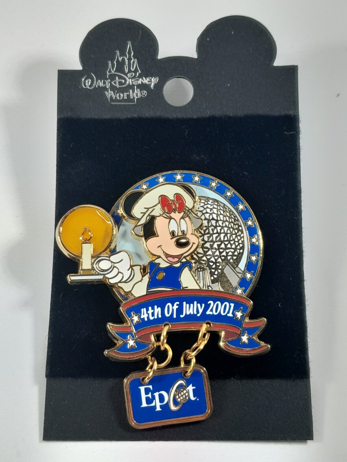 Disney Epcot Spaceship Earth 4th of July 2001 Minnie Mouse Dangle Pin Patriotic