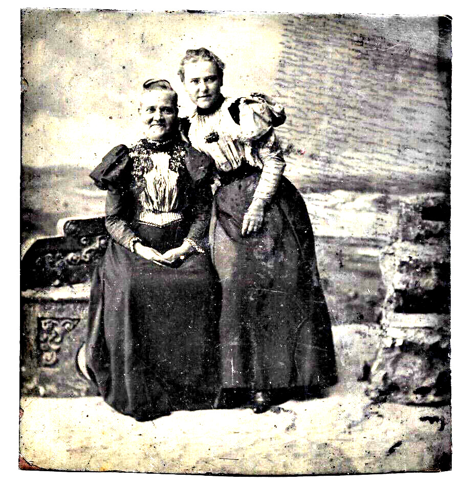 1/2 PLATE 1880s-1890s  Half Plate Tintype Two Women