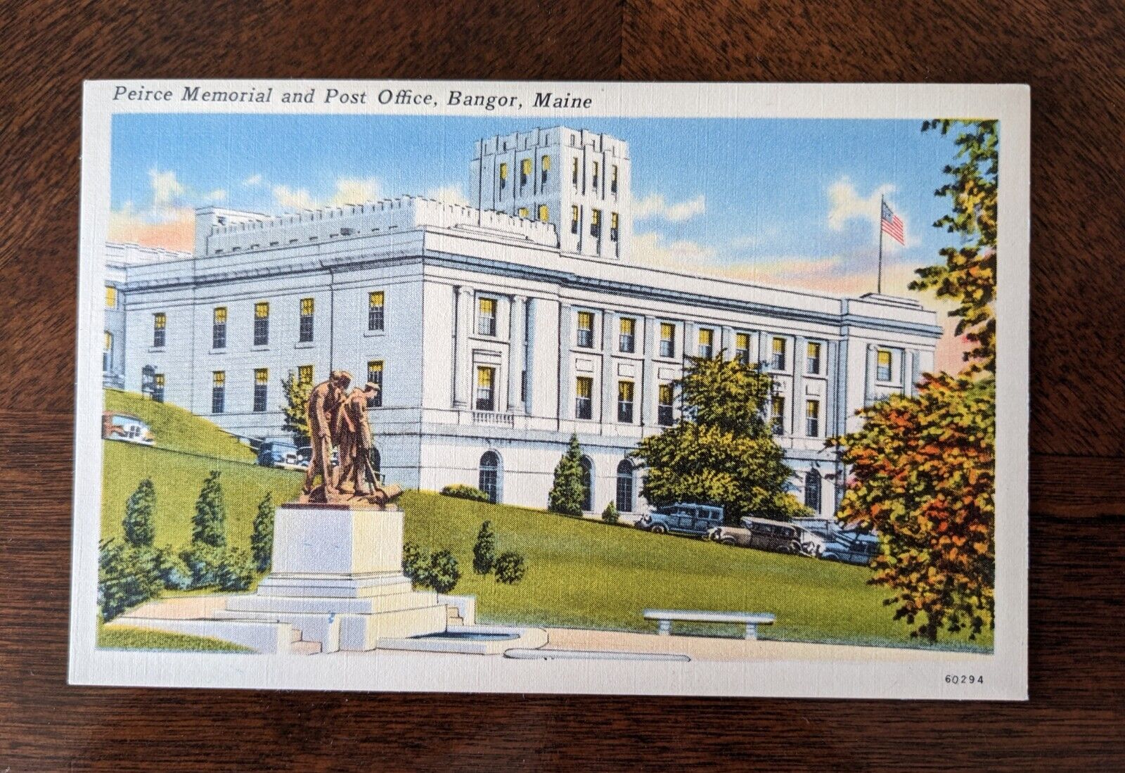 Postcard Maine Bangor ME Post Office Peirce Memorial 1940s Linen Unposted