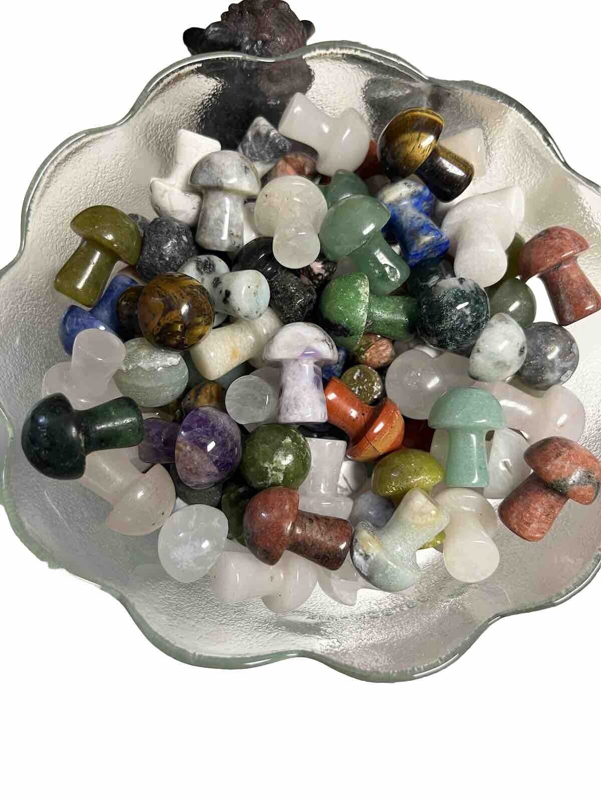 (LOT OF 25 PCS) REAL Crystals Mini Carvings- Hearts And Mushrooms