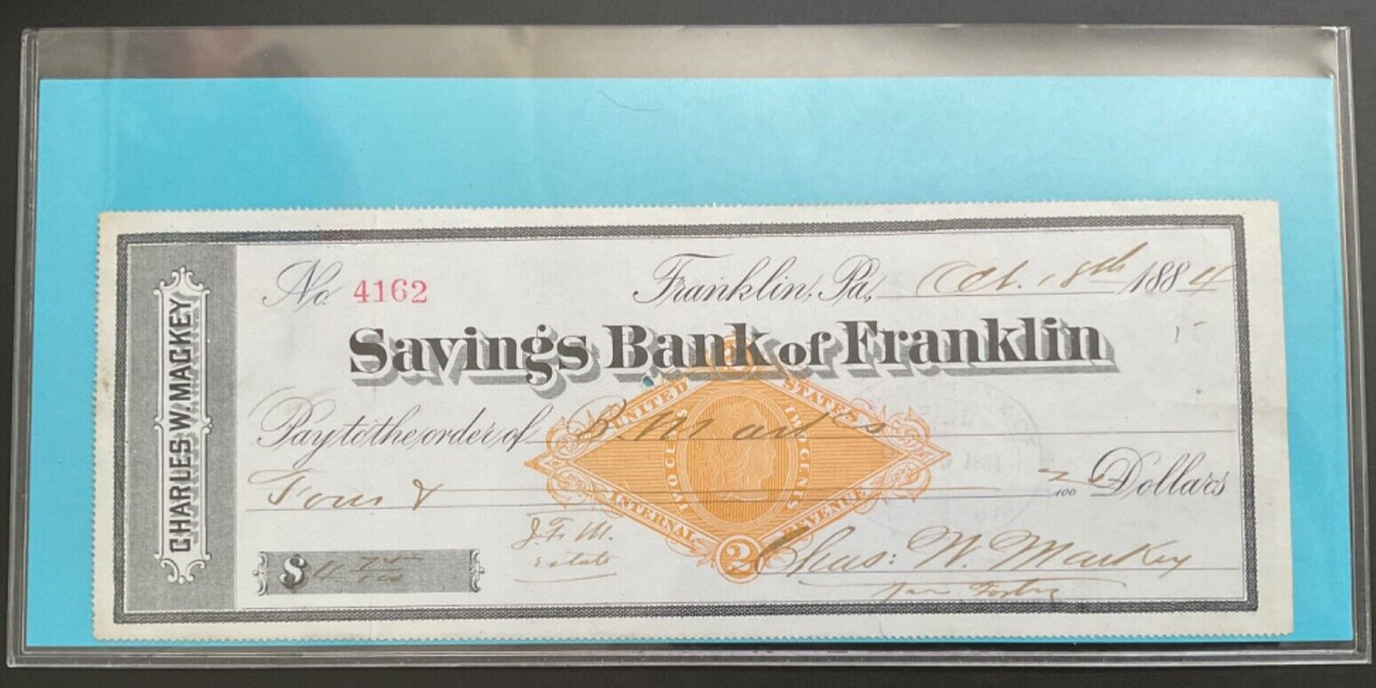 Franklin Pennsylvania 1884 Savings Bank of Franklin Check $4.75
