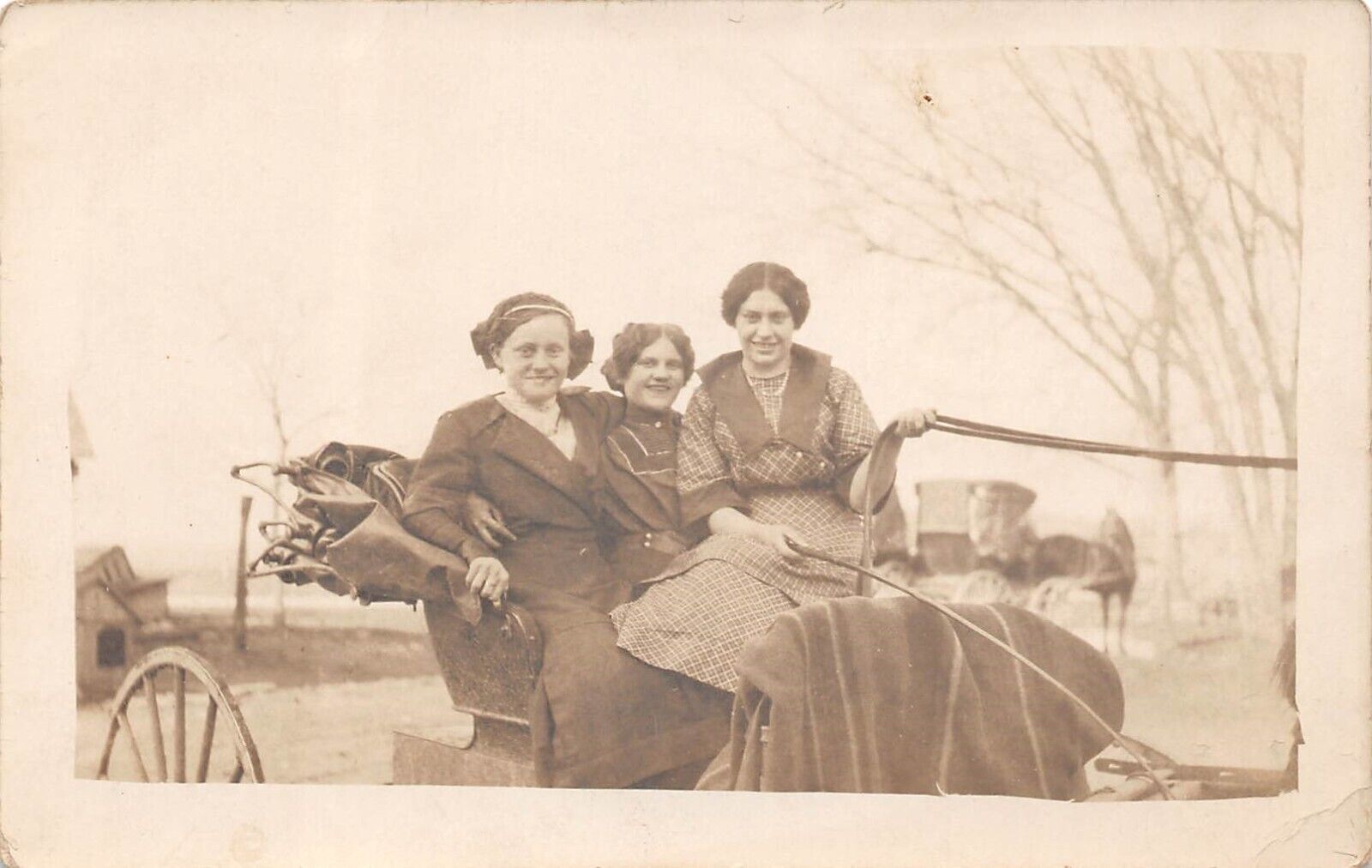 RPPC Three Women in a Horse & Buggy c1910 Photo Postcard