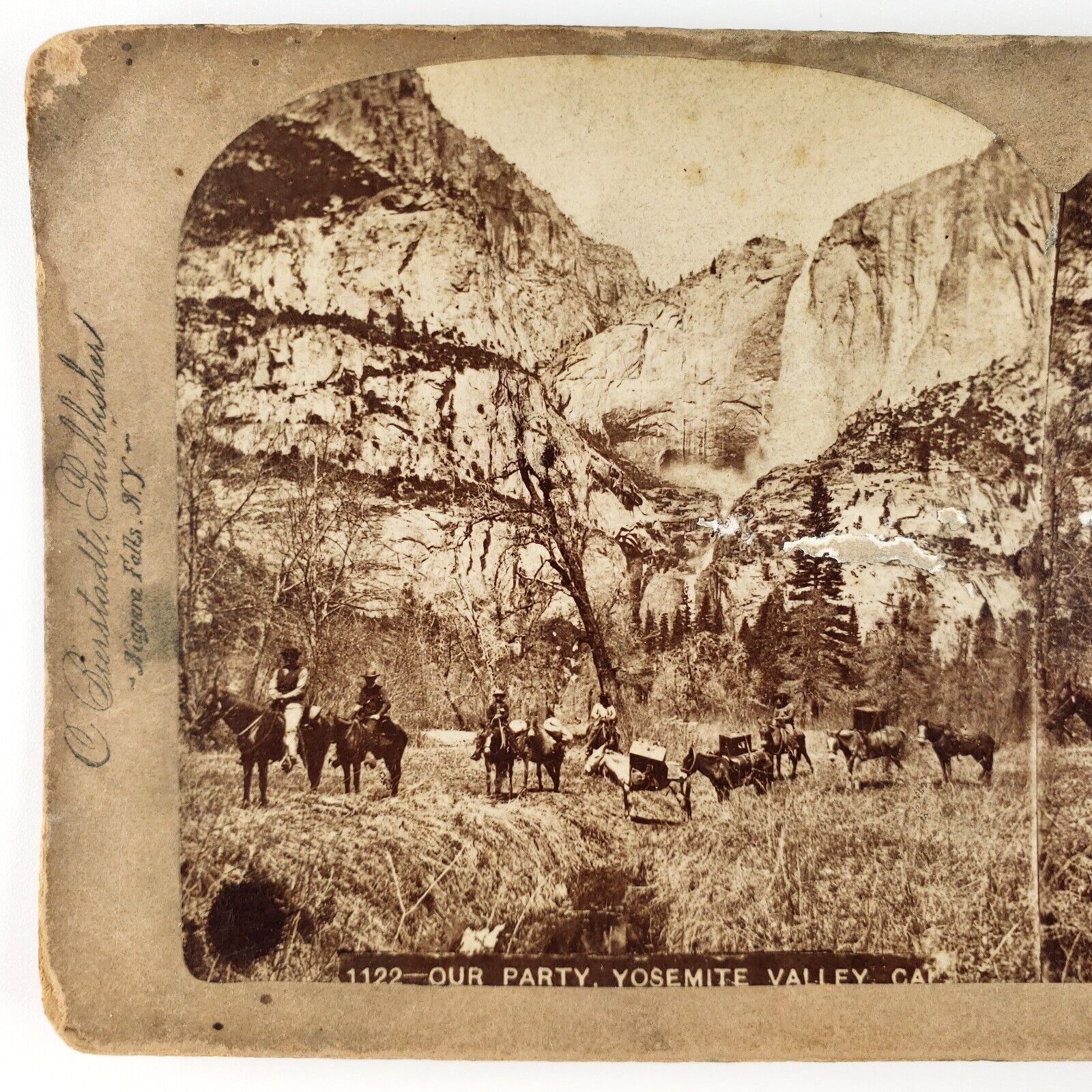 Yosemite Valley Tourist Group Stereoview c1895 Charles Bierstadt California G982