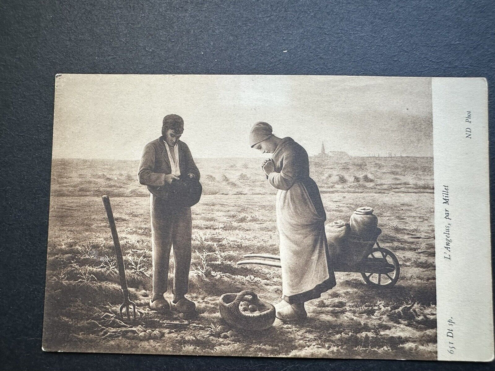 Postcard Angelus Painting by Jean-François Millet Couple Praying Over Crops H39