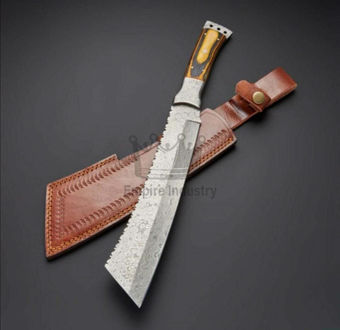 20'' Tapanga Machete, Damascus Steel Blade Battle Ready With Sheath Sword Buy