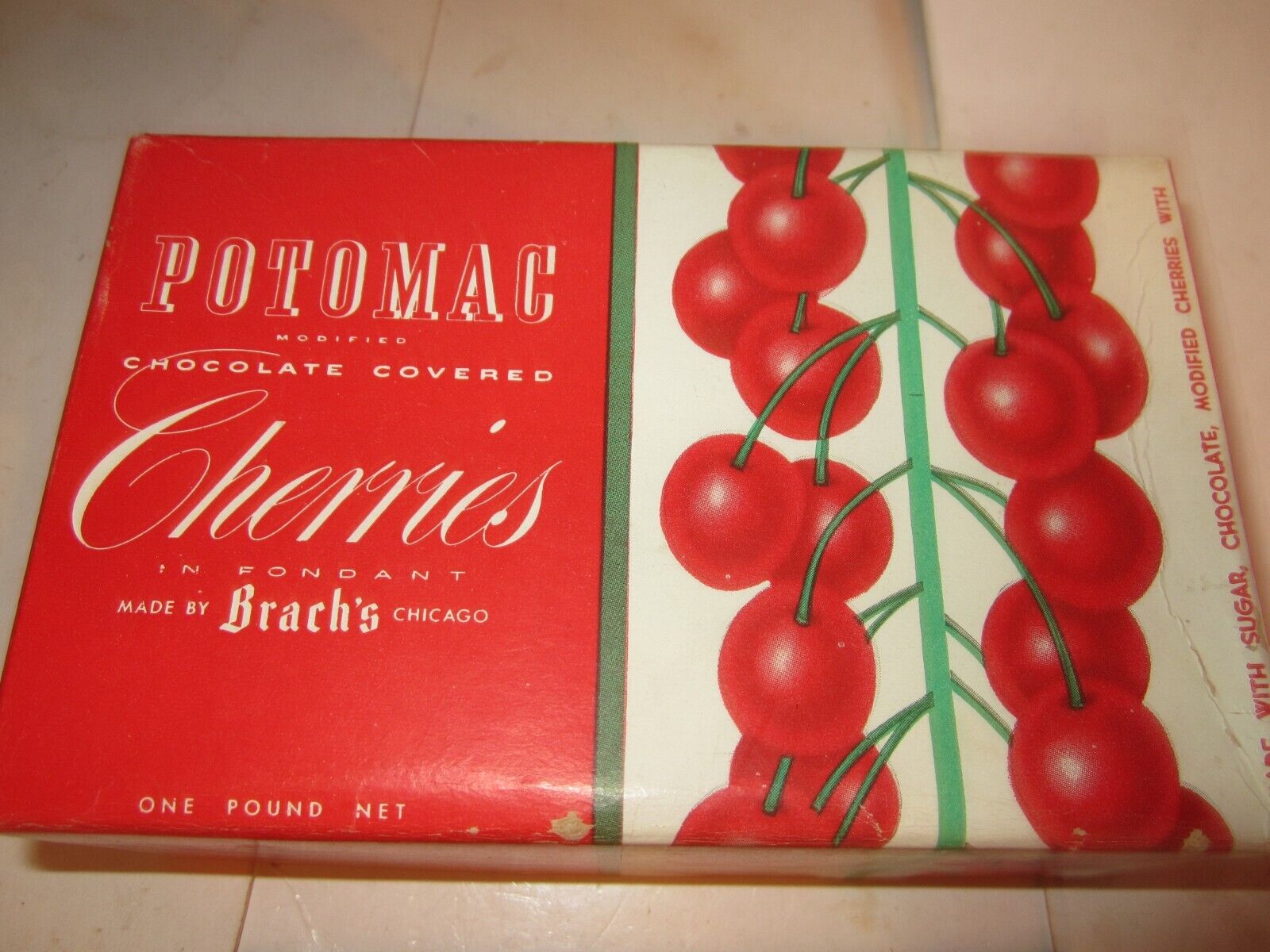 VINTAGE BRACH'S CHOCOLATE COVERED POTOMAC CHERRIES EMPTY CARDBOARD BOX