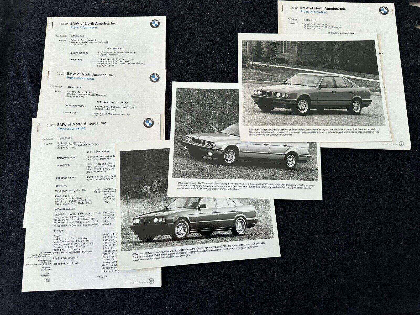 1994 BMW 5 Series V8 Only Press Kit Brochure E34 530i Sedan Touring 540i Catalog