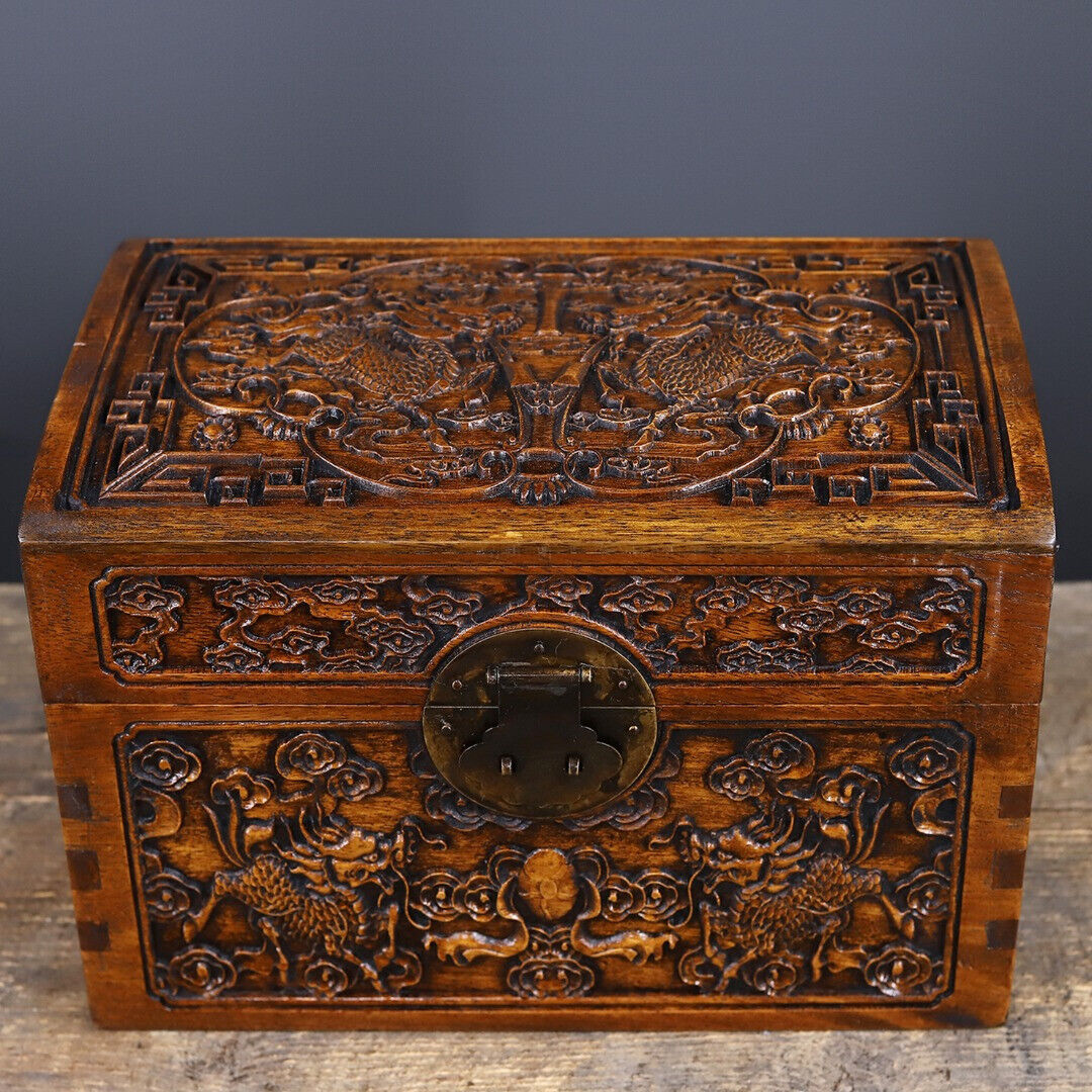 30cm Exquisite natural rosewood handmade carved kylin qi lin Jewelry box Storage