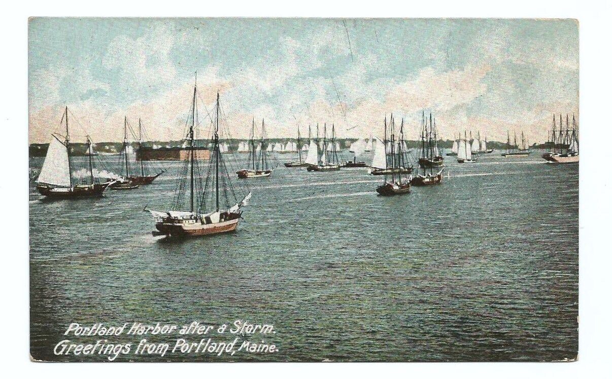 Greetings Portland Maine ME Postcard Harbor Boats c1905