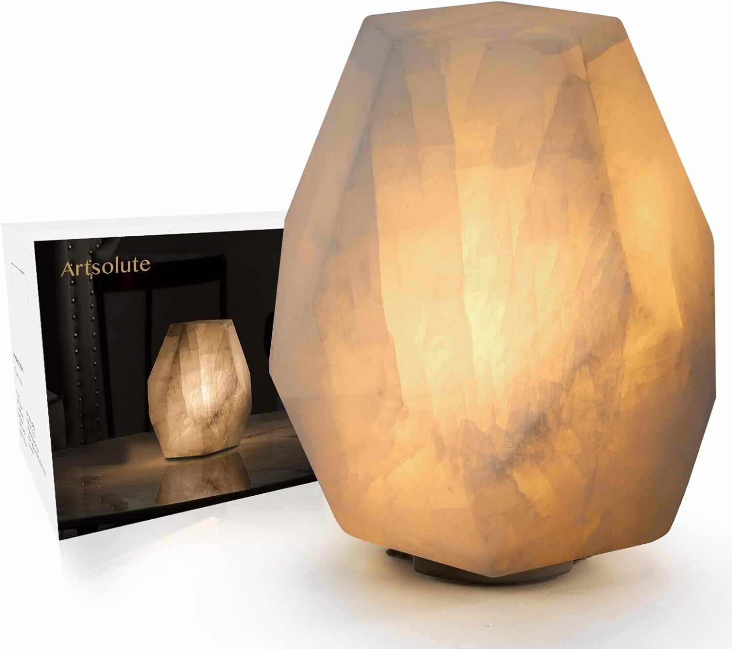 Artsolute Handcrafted Solid Stone Lamp Carved from Natural PentagonWhite 