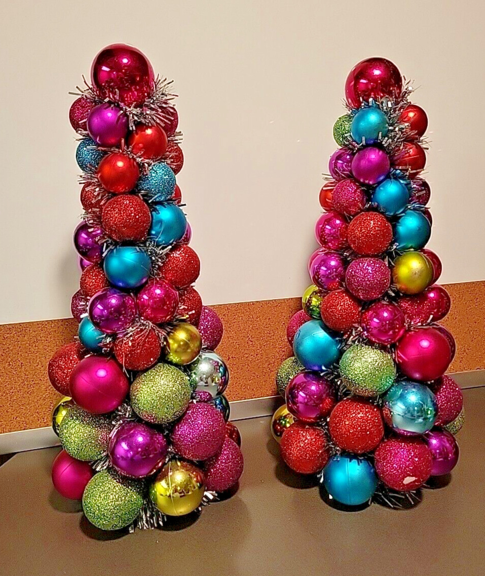 Vintage Pair of Christmas Ornament Balls Topiary Tabletop Decoration 12.5\