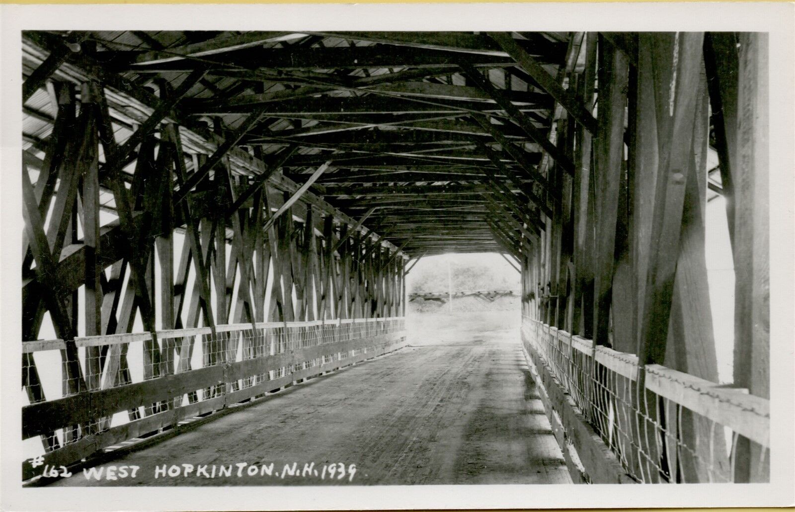 Interior View Wood Covered Bridge West Hopkinton NH RPPC Real Photo Postcard A36