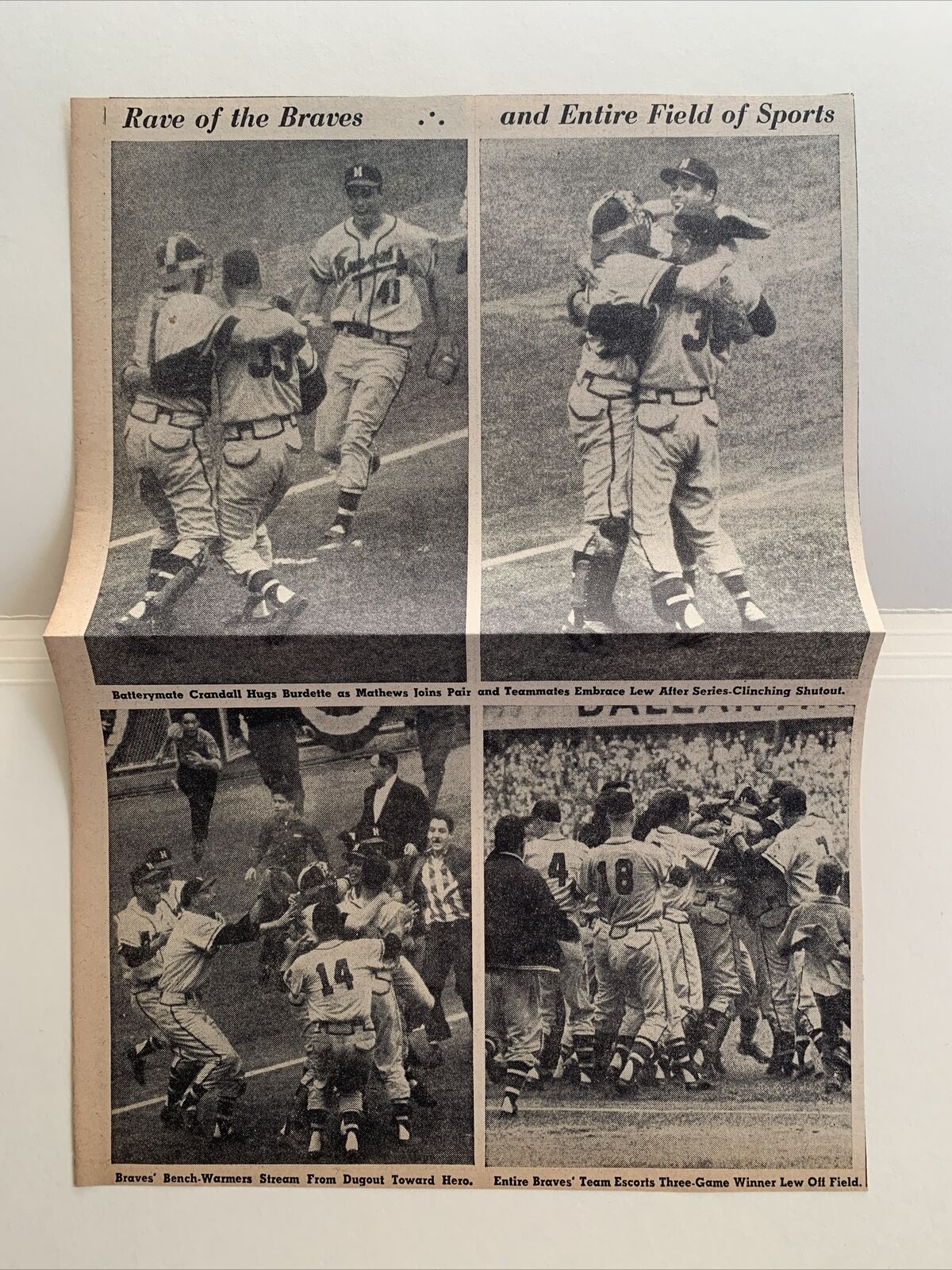 Milwaukee Braves Celebrate ‘57 WS Eddie Mathews 1958 Sporting News Baseball 8X12