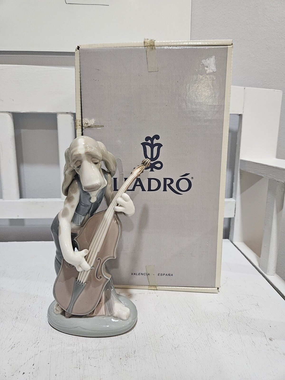 Rare Retired Lladro Hound Dog Playing Bass