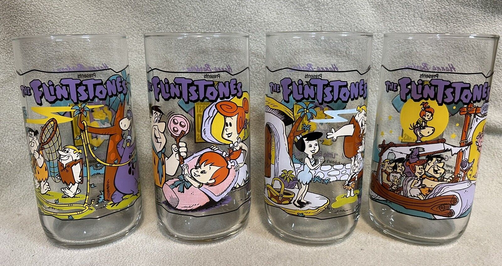 4 Vintage 1991 Hardee’s / Hanna-Barbera Flintstones Collector Glasses Awesome