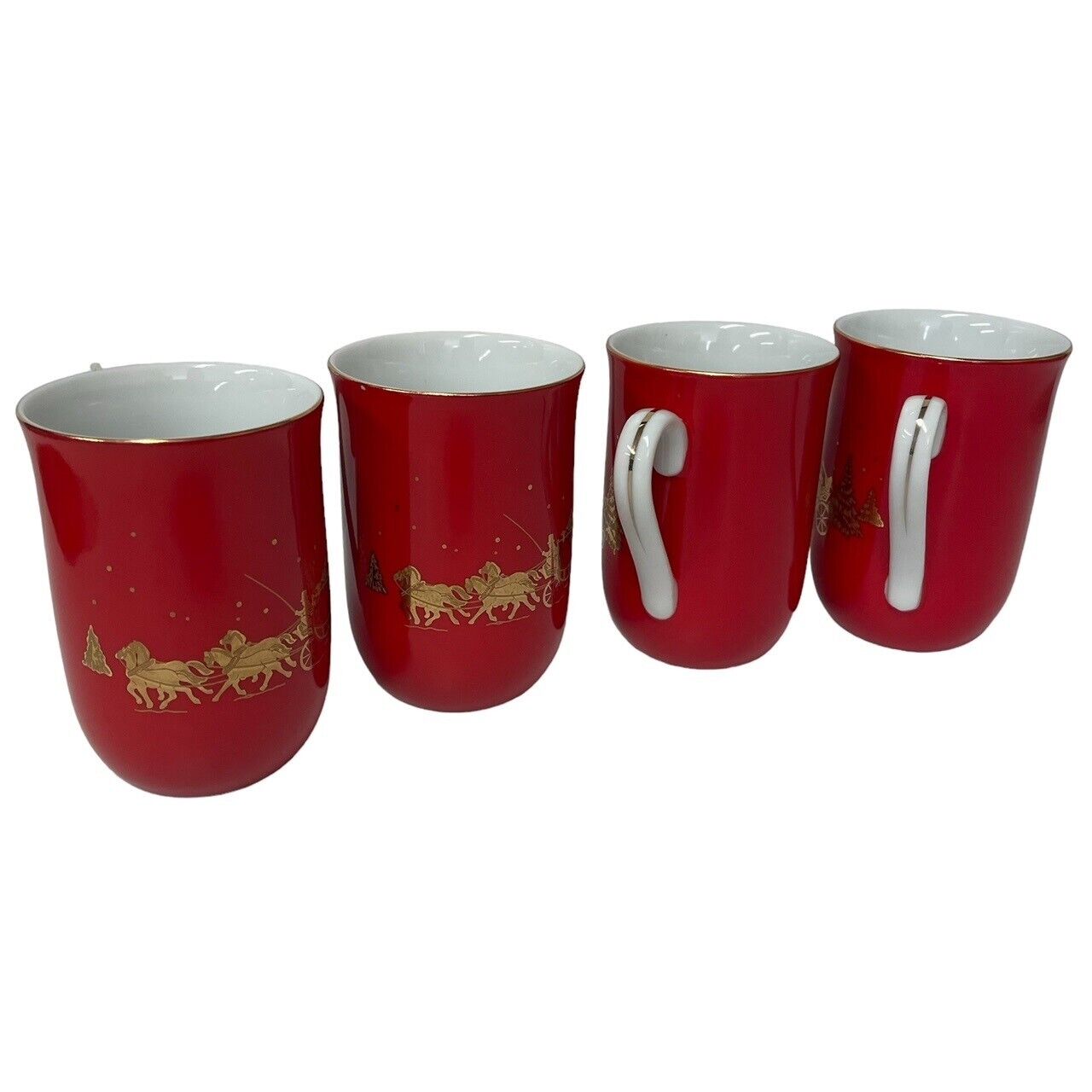 Gibson Christmas Greeting Cards Mugs Otagiri Red White And Gold Set Of 4 New