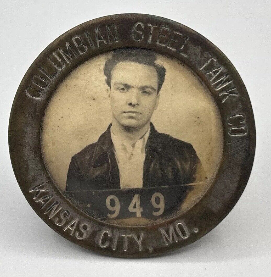 Vintage Columbian Steel Tank Co Kansas City Employee ID Photo Badge Pinback Pin
