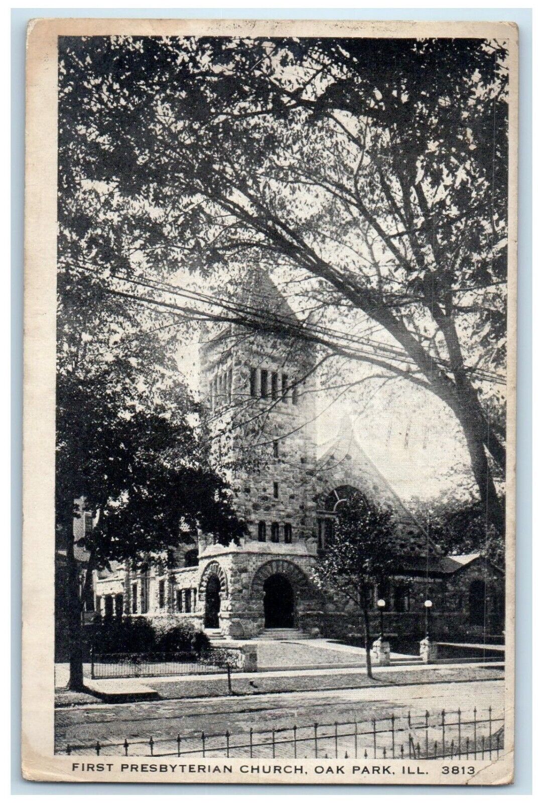 1918 First Presbyterian Church Chapel Exterior Road Oak Park Illinois Postcard