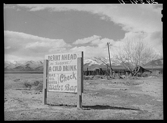 Photo:Sign on road leading to Great Salt Lake Desert. Utah