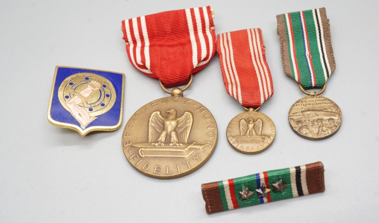 WWII 34th Armor Regiment DI Pin, Army Good Conduct & European Campaign Medals