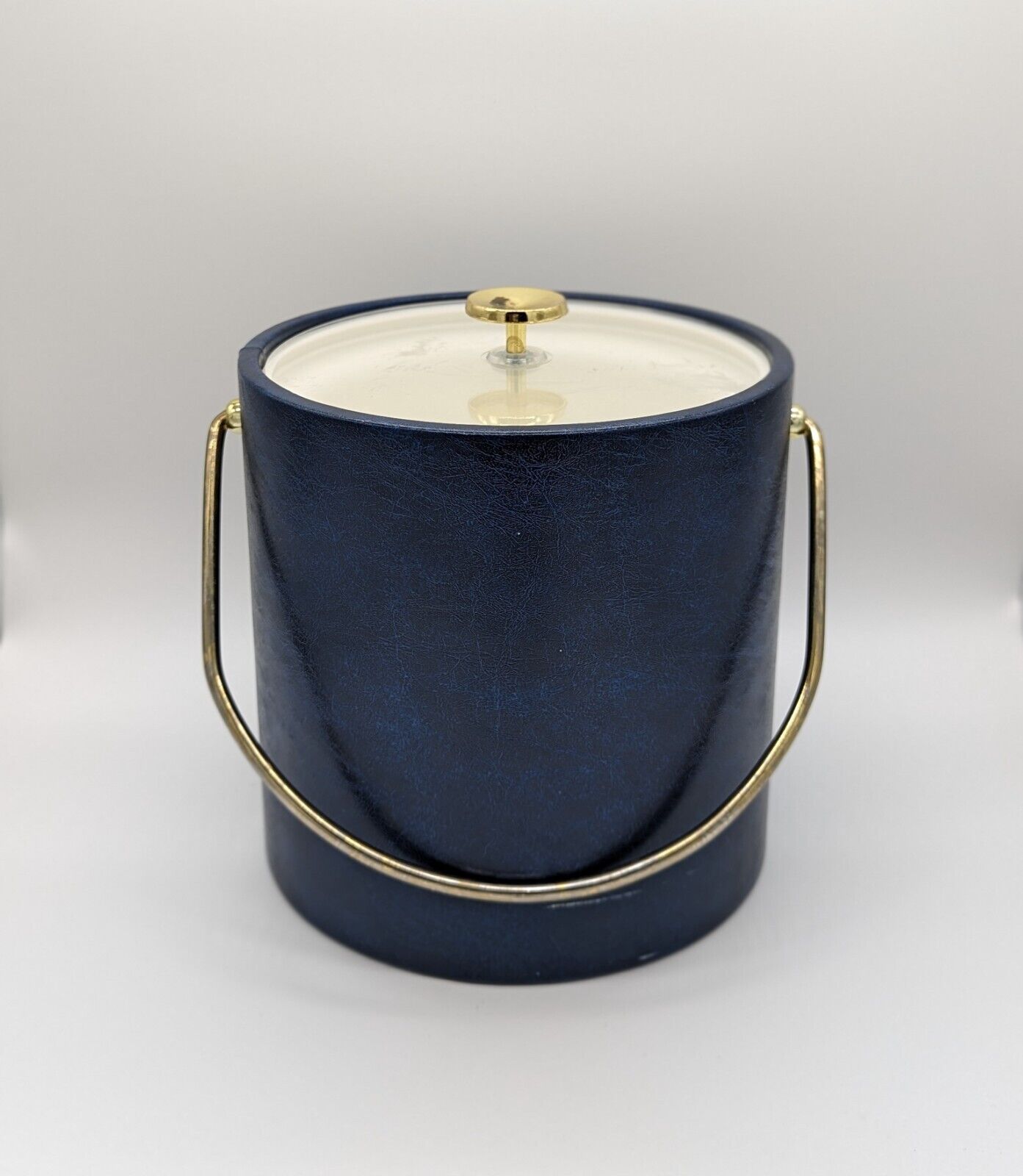Vintage Elegance by Kraftware Blue  Faux Leather Vinyl w/ Brass Ice Bucket