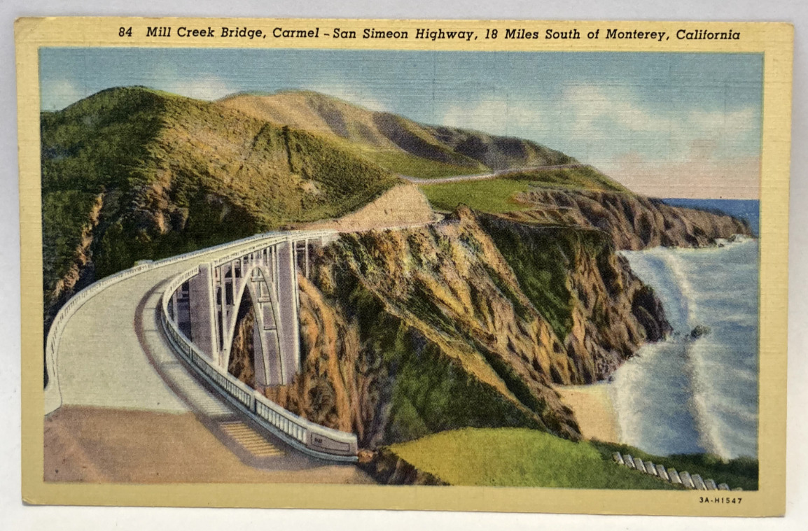 Mill Creek Bridge, Carmel-San Simeon Highway, California CA Vintage  Postcard
