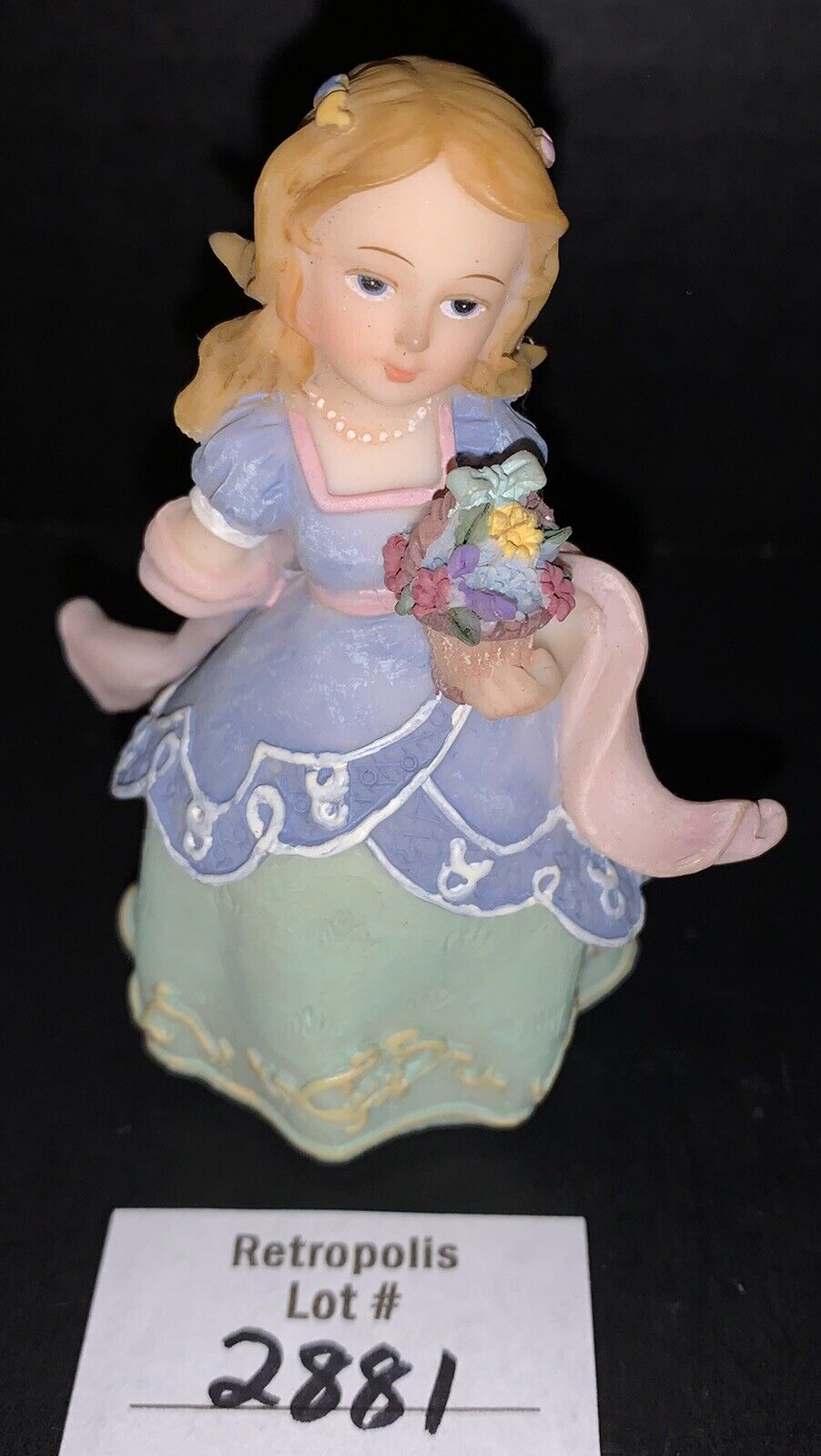 Vtg Montefiori Collection Figurine Girl in Blue Dress with Flowers