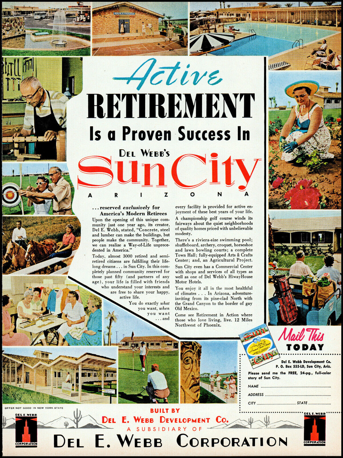 1960 Del Webb\'s Sun City Arizona retirement village retro photo print ad LA40