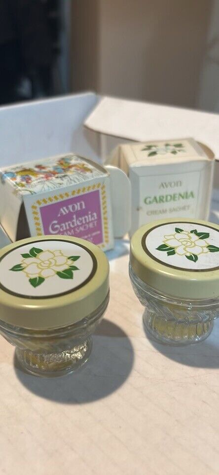 2 Vintage Avon Gardenia Cream Sachet-1 Dried-1empty- With Original Boxes