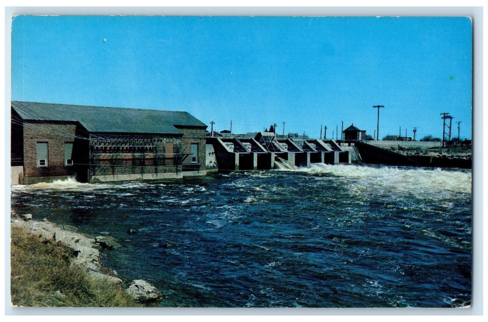 c1950 9th Street Dam Spring Smelt Steelhead Fishing Alpena Michigan MI Postcard