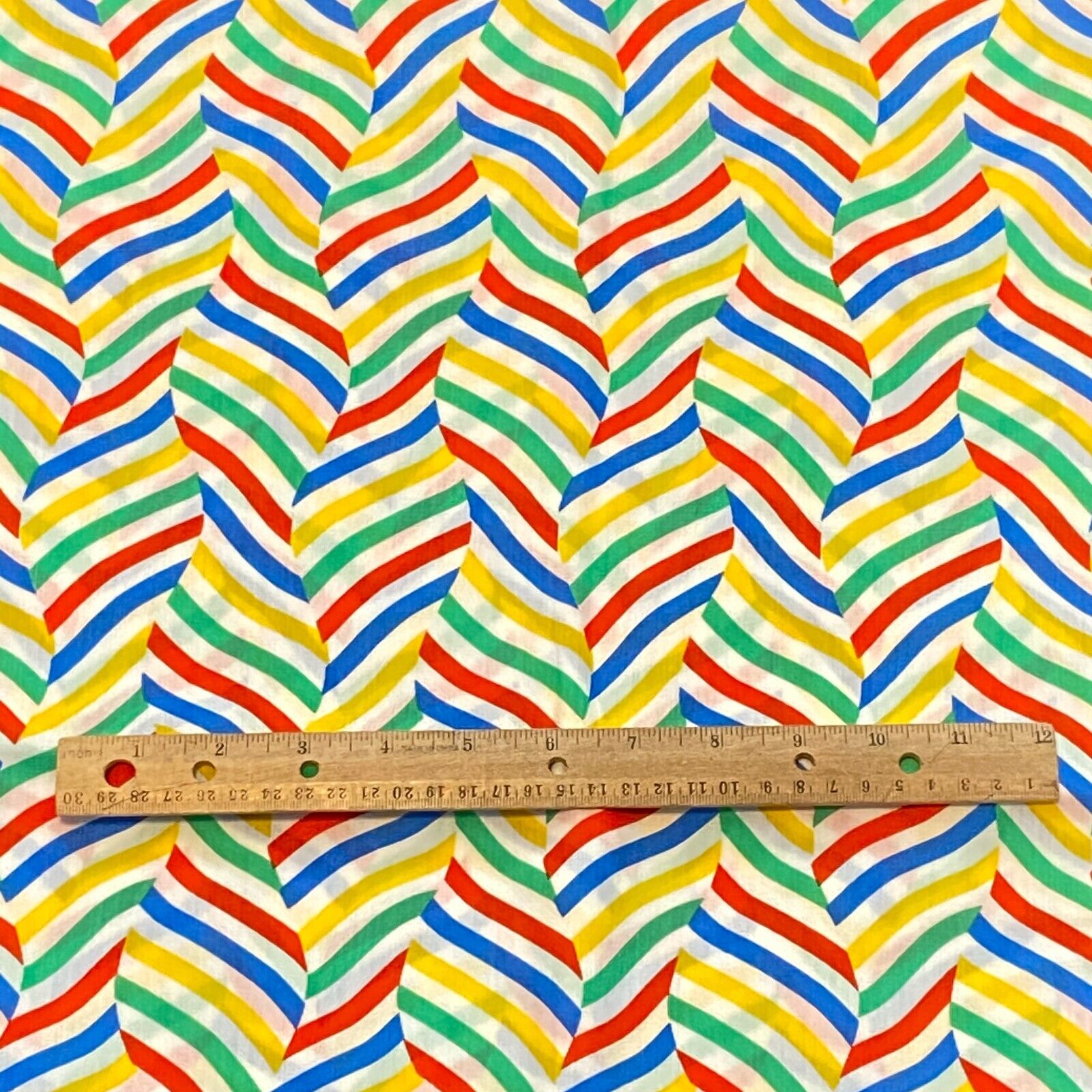 Vintage 1980s Wiggle Stripe Fabric Primary Colors BTY