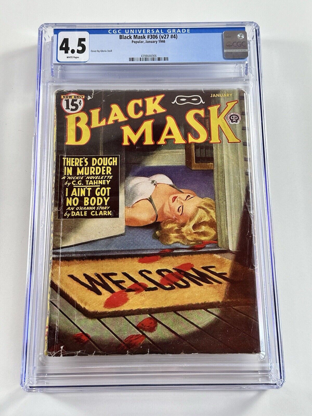1946 Popular Black Mask V27 #4 CGC 4.5 White Pages   🔥Gloria Stoll Cover 🔥