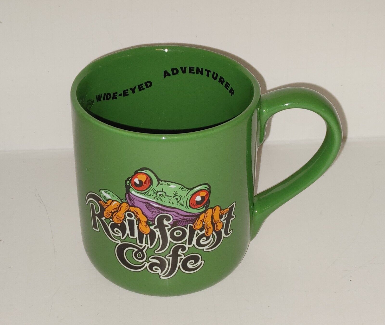 Vintage 1999 RAINFOREST CAFE Mug Cup Cha Cha Green Red-eyed Tree Frog 16 Oz.